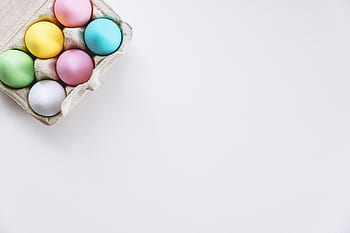 Close-up, view, colorful, eggs, egg, box, white, background, carton, chicken, closeup