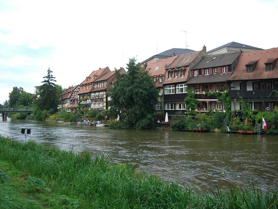 malé benátky, regnitz, řeka, banka, řada domů, bamberg