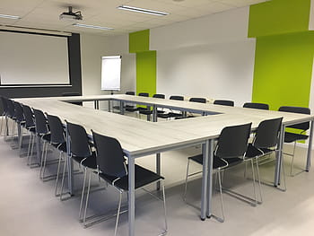 beige, tre, konferansetabell, sett, møte, moderne, rom, konferanse, læring, klasse, kontor