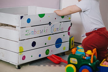 lidé, dítě, batole, plazení, hraní, hračky, dřevěný, betlém