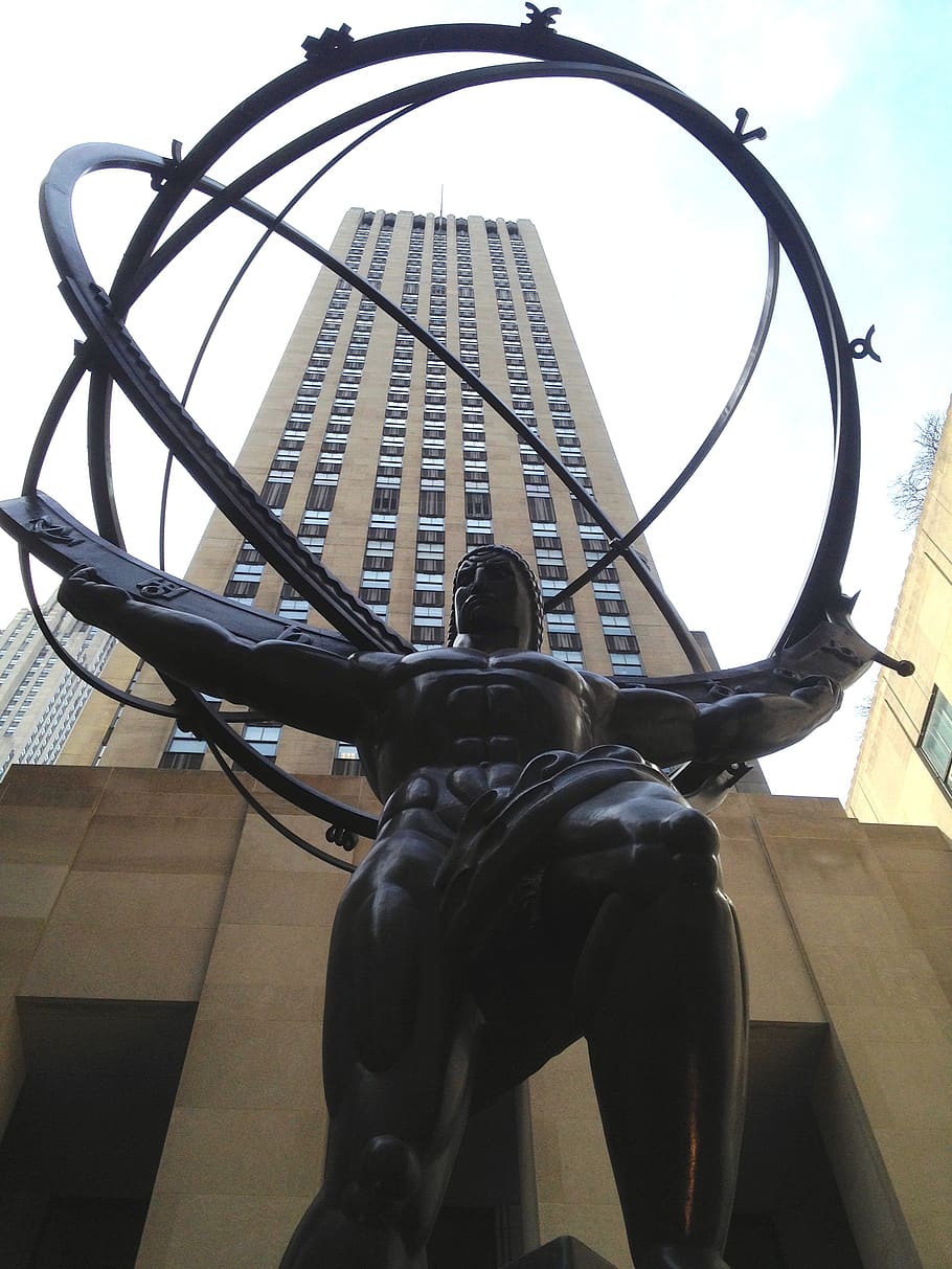rockefeller, tengah, patung, atlas