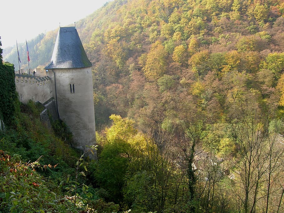 karlstein, Praha, hrad, věž, Pohled, budova, vysoký, podzim, tapeta na zeď, Dějiny, architektura