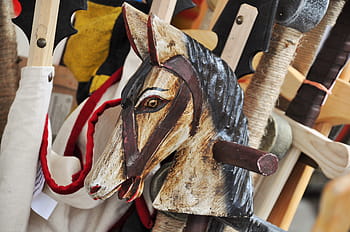 Wooden Horse, Games, Swords, wooden swords, wooden games, wood, old games, toy library, old, horse, ladies
