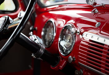 årgang, bil, indre, instrumentbræt, målere, klassisk, antik, gammel, automotive, automobil, retro