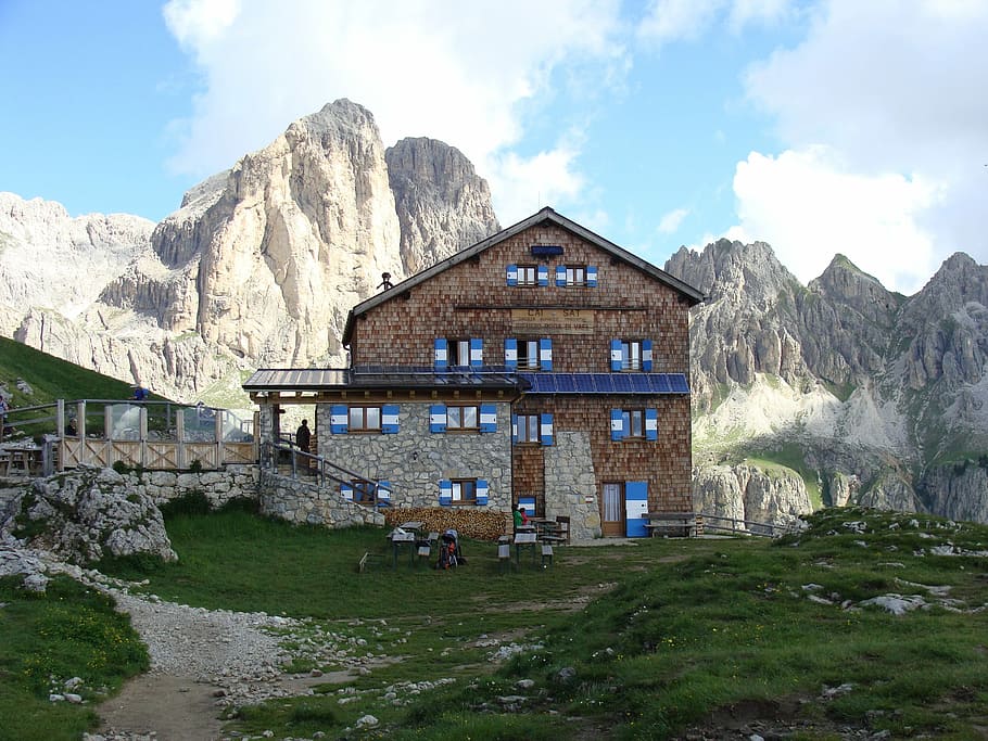horské chaty, horská chata, rotwandhütte, dolomity, Dům, hory, Alpy, hora, architektura, stavba, exteriér budovy