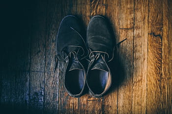 pair, black, suede chukka boots, shoe, footwear, wooden, floor, fashion, wood - Material, clothing, men