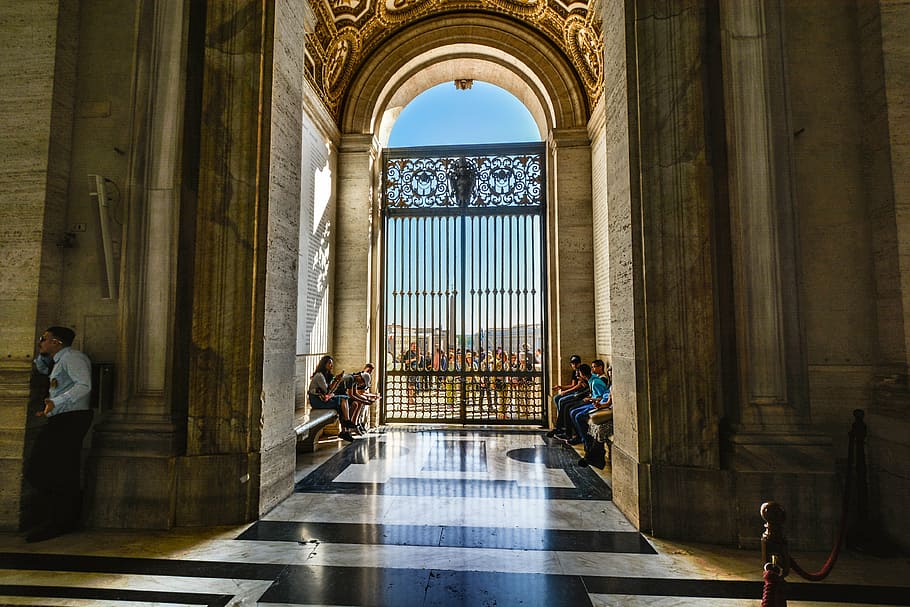 rome, cathedral, italy, st peters, vatican, city, italian, church, arch, doorway, gate