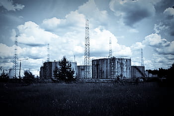 gray, metal water tank site, white, blue, sky, industrial, factory, scale, daytime, oil terminal, silos