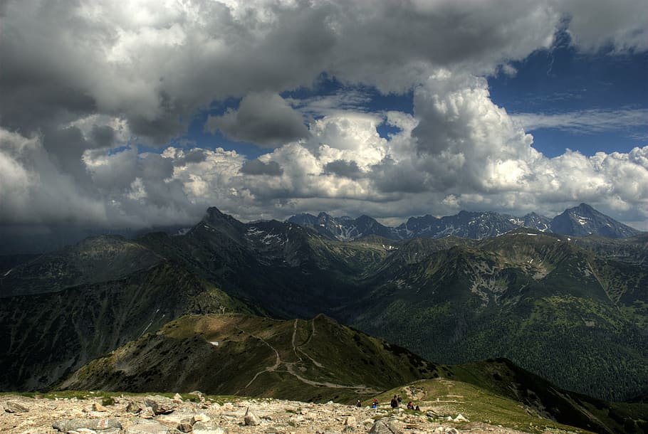 tatry, Polsko, czerwone wierchy, hory, výhledy, krajina, vrcholy, nebe, mraky, Příroda, stezka