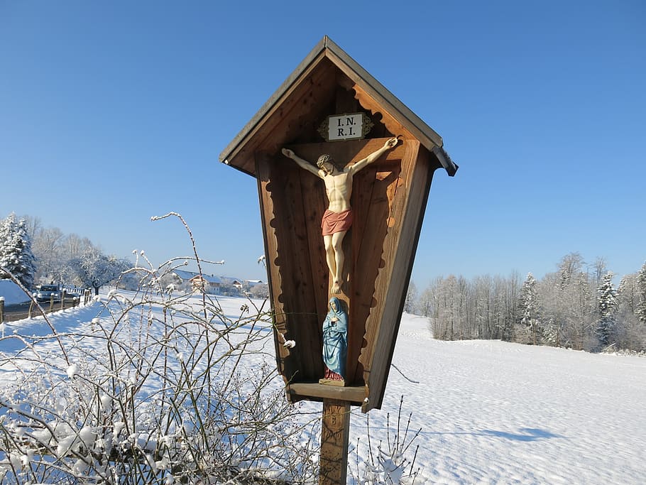 sníh, inri, maria, bavaria, vysokohorský, louka