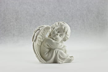 cherub, white, concrete, statuette, angel, heaven, wing, beautiful, isolated, angelic, love