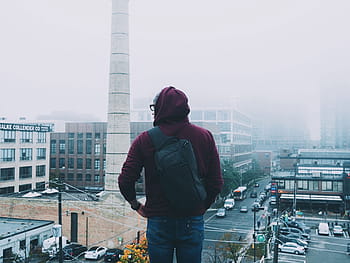 person, facing, concrete, building, people, man, hoodie, jacket, urban, city, travel