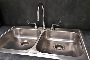 grigio, inossidabile, acciaio, gemello, Lavello, rubinetto, bacino, lavandino della cucina, drenare, controsoffitto, acqua