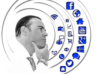 uomo, pensiero, siti web, uomo d'affari, tenere conto, viso, capo, cerchio, Internet, Rete, sociale
