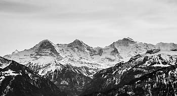 foto grayscale, salju, tertutup, gunung, beatenberg, bernese oberland, switzerland, rock, alpine, niederhorn, musim dingin