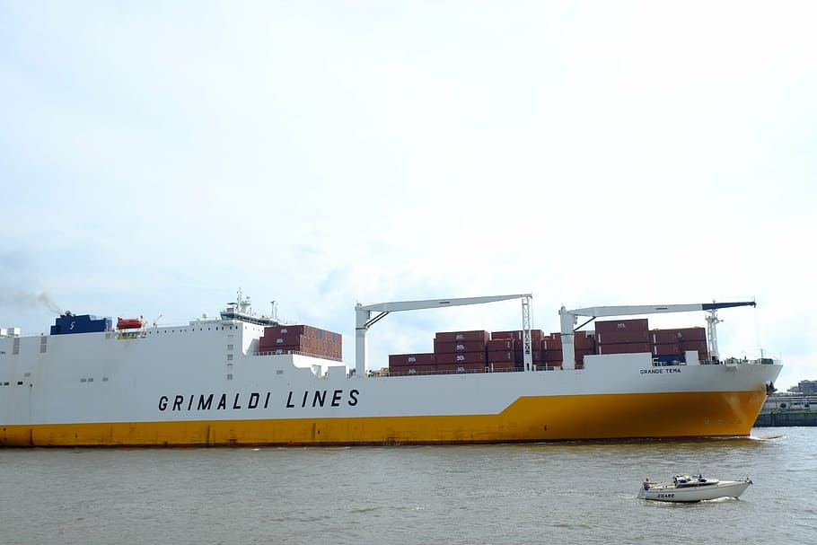 lodí, perspektivní, voda, bota, plachetnice, přístav, nákladní loď, kontejnerová loď, velký a Malý, Hamburg, lodě v přístavu