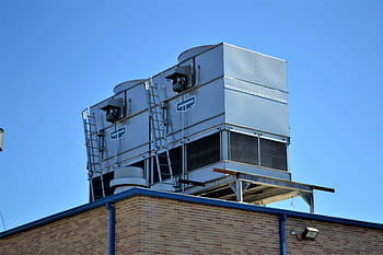 grey, metal container, top, building roof, cooling, system, air conditioner, technology, roof, mounted, aluminum