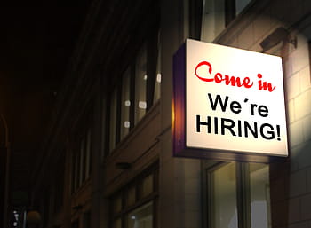 come, hiring!, signage, building, neon sign, communication, job, job offer, workplace, job search, job placement