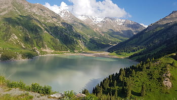 almaty, jezero, hory, mraky, Příroda, Kazachstán, alma-ata