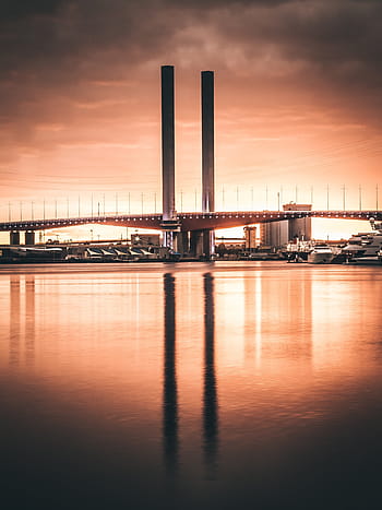 braun, Beton, Brücke, golden, Stunde, Infrastruktur, Vignette, Yacht, Boot, Sonnenuntergang, Reflexion