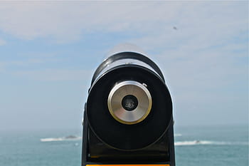black, silver telescope, person, taking, telescope, daytime, tower viewer, lookout, old-fashioned, outdoors, close-up