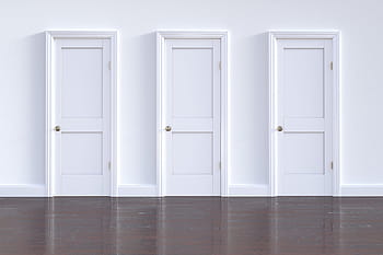 three, white, wooden, door panel, close, doorway, door, family, empty, indoors, exit