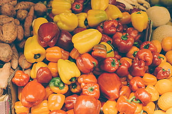 žlutá, Červené, paprika hodně, fotografie, zvonek, papriky, zelenina, oranžový, yams, brambory, barvy