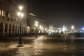 Benátky, noc, Itálie, architektura, cestovní ruch, město, karneval, historický, starověké, ulicích, náměstí