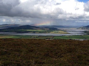 donegal, landschappen, velden, grasland, weiden, vegetatie, flora, bergen, bewolkt, hemel, dag