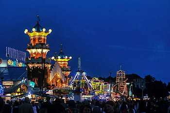 oktoberfest, night image, fair, carnies, folk festival, hustle and bustle, carousel, entertainment, fun, rides, munich