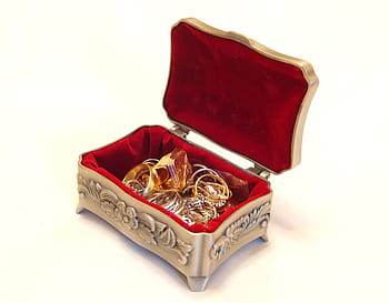 gold-colored rings, steel jewelry box, jewellery, casket, treasure chest, treasure, decoration, gems, gold, rings, wealth
