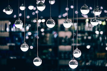 selektivní, zaostřovací fotografie, lustrová lampa, kolo, bílý, přívěšek, světla, bokeh, Pozadí, závěsný, drát