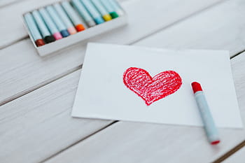 少し、 描画、 ハート、 アート、 愛、 赤、 クレヨン、 バレンタイン、 最愛、 恋人、 ハート形