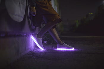 guidato, scarpa, calzature, scarpe da ginnastica, luce, buio, notte, gambe, all'aperto, viaggio