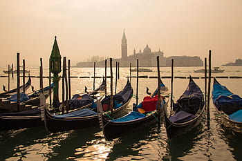 venice, gondolas, sunrise, water, boat, italy, landscape