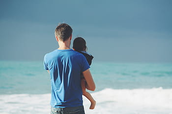 manusia, membawa, bayi, laut, anak perempuan, adegan, gadis, wanita, saudara perempuan, paman, ayah