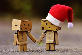 dva, amazon box muž postavy, danbo, Vánoce, postava, spolu, ruku v ruce, milovat, jednotnost, pro dva, legrační