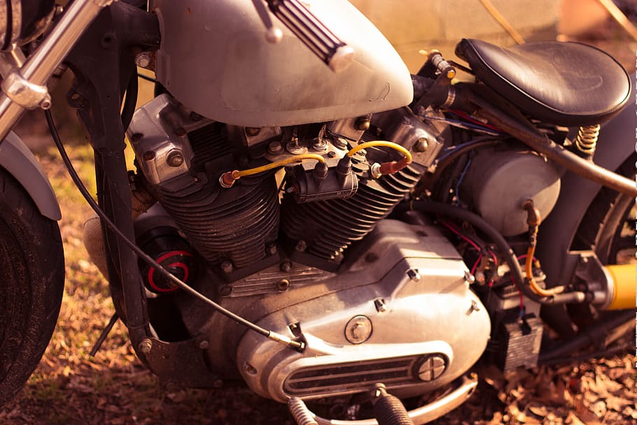 motocykl, kol, řídítka, kruh, staromódní, Červené, retro, stříbrný, ocel, přeprava, cyklisty