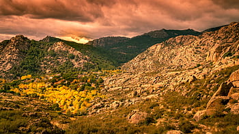 nebe, krajina, podzim, sierra de guadarrama, manzanares el real