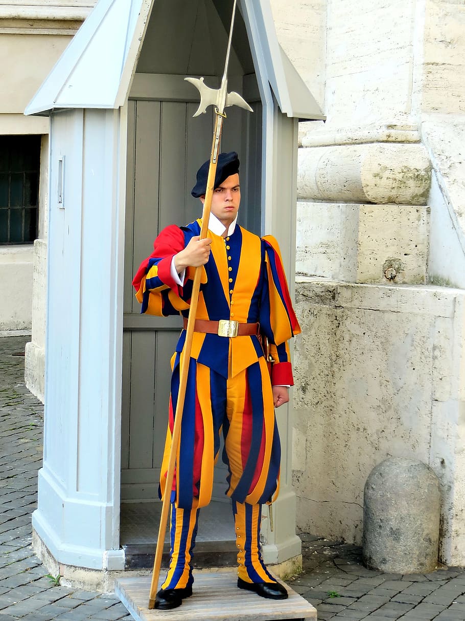 swiss guard, vatican, st peter's square, soldier, catholic, swiss, guard, colourful, renaissance, michelangelo, design