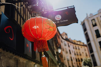 Cina, lampu, asia, lentera, tradisional, Merah, Madrid, Spanyol