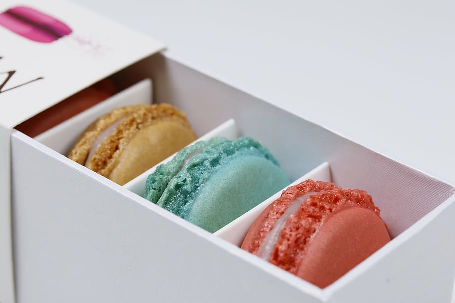 tři, hnědý, šedozelená, Červené, makaróny, macaron, gurmán, suchar, jídlo a pití, jídlo, sladké jídlo