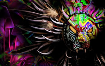 decorazione, arte, astratto, tribale, tigre, animale, trippy, psichedelico, colorato, funghi, acido