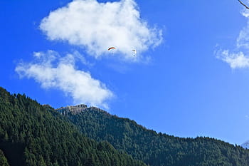 gli amanti del cielo, superiore, montagna, natura, alberi, cielo, paracadute, nuvole, blu, verde, foresta
