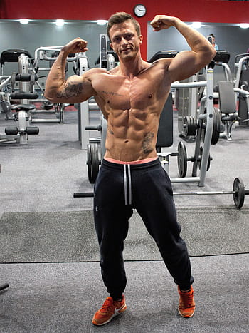 mand, bøjning, legeme, inde, gym, fitness, styrkelse, muskler