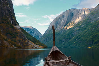 viikinki, Drakar, vene, Norja, Skandinavia, vuono, luonto, vesi, maisema, veneet, vuori