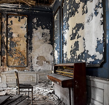 městského průzkumu, urbex, hrad, klavír, případ na odpis, opuštěný, zříceniny