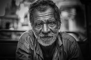 muž, límal, horní, fotografie ve stupních šedi, starý muž, portrét, ulice, starý, senior, osoba, mužský
