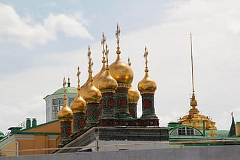 kirke, gyllen, kuppel, Russland, Moskva, gylden, kuppel, ortodoks, russisk-ortodokse kirke, historisk, kloster, tårn