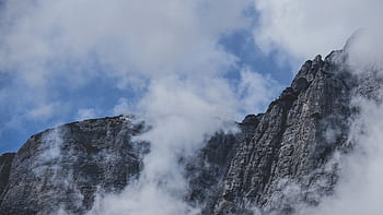 mountain, hill, cliff, rocks, ridge, landscape, nature, clouds, blue, sky